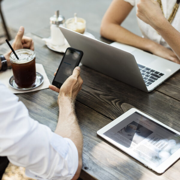 business people hangout together at coffee shop